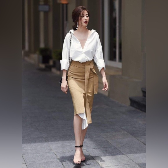 Dresses & Skirts - Set 3-pc: Top Shirt + Midi Skirt + Belt - Size XS (S04)